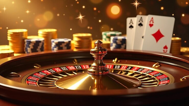 Live casino dealer at multi-camera table